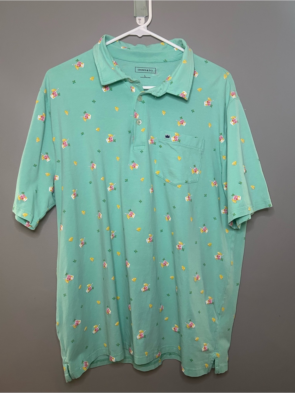 Crown & Ivy Mint Green Printed Pocket Polo Shirt